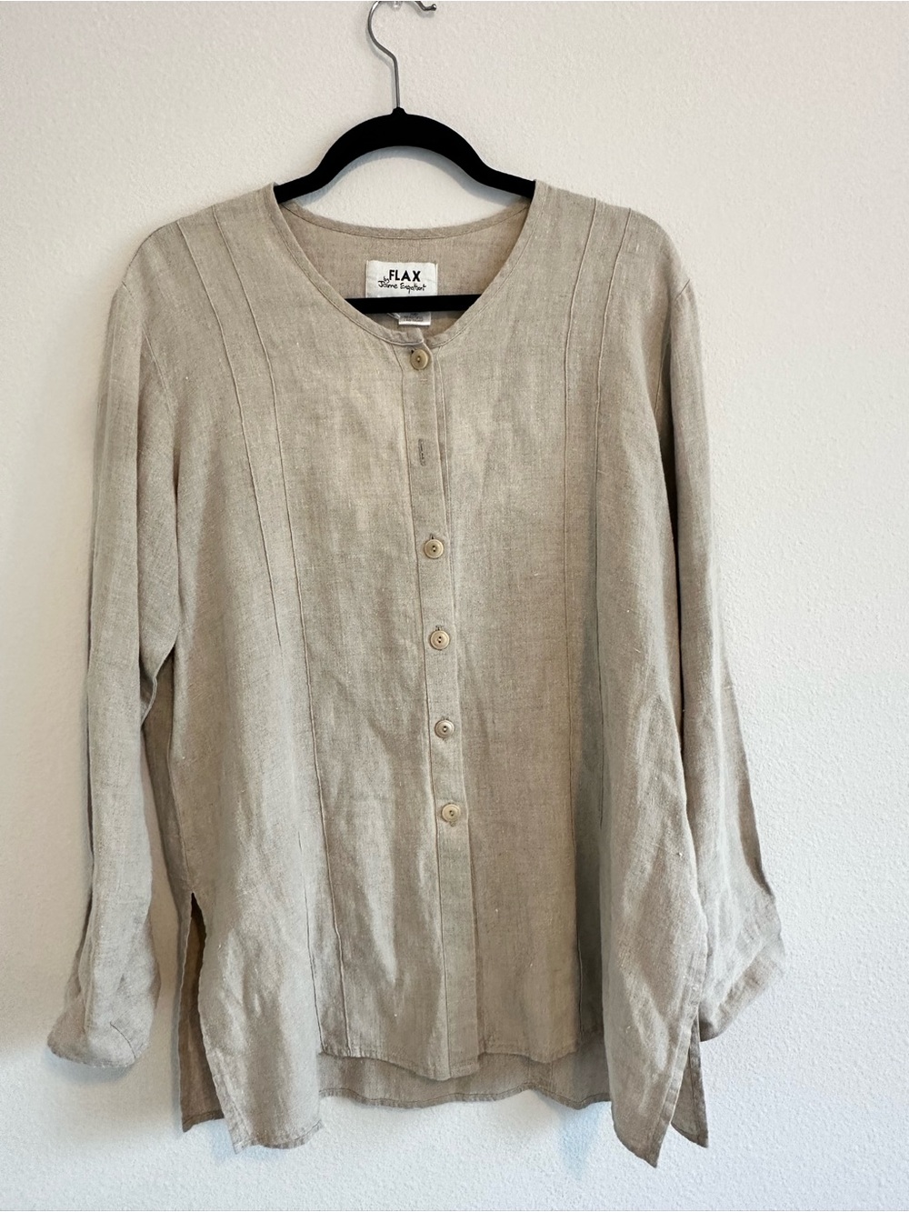 FLAX by Jeanne Engelhart Natural 100% Linen Button-Front Top Size S Lagenlook